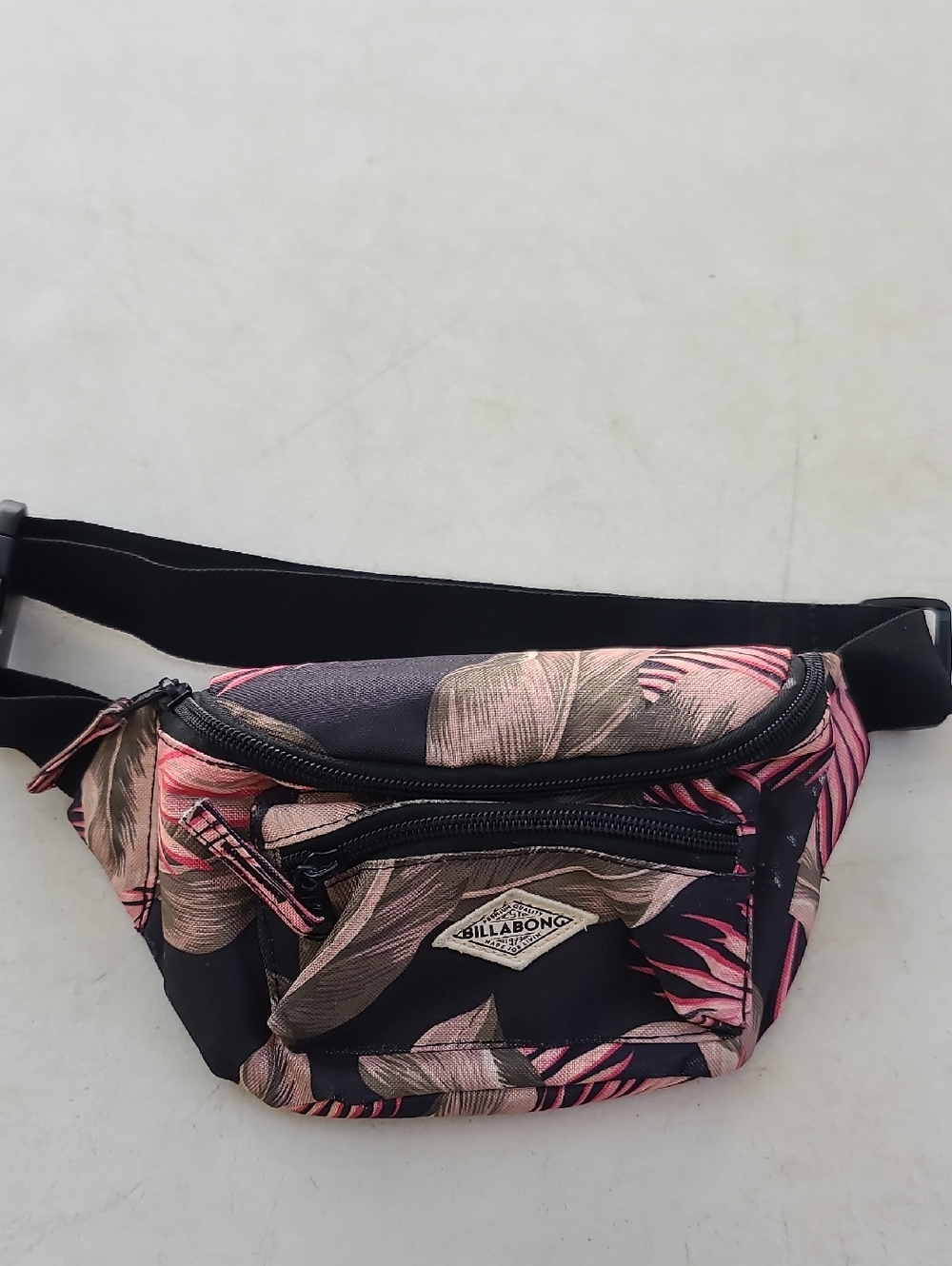 Billabong Floral Print Mini Waist Bag in Black and Pink